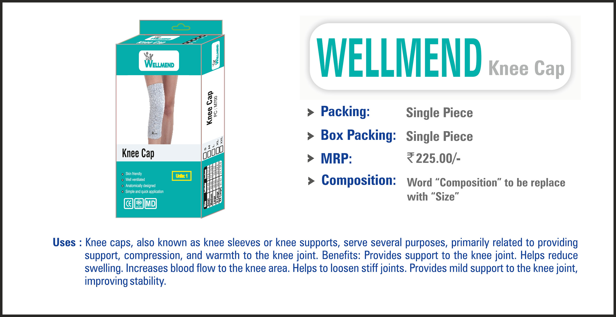 WELLMEND KNEE Cap (S/M/L/XL/XXL)